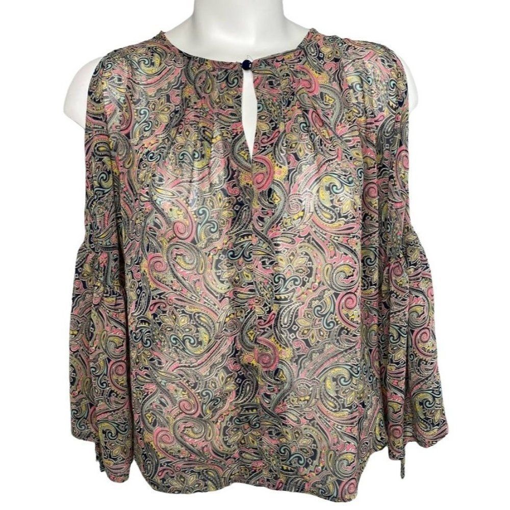 Romeo & Juliet Couture Paisley Bell Sleeve Chiffon Split Sleeve Top‎ sz Medium